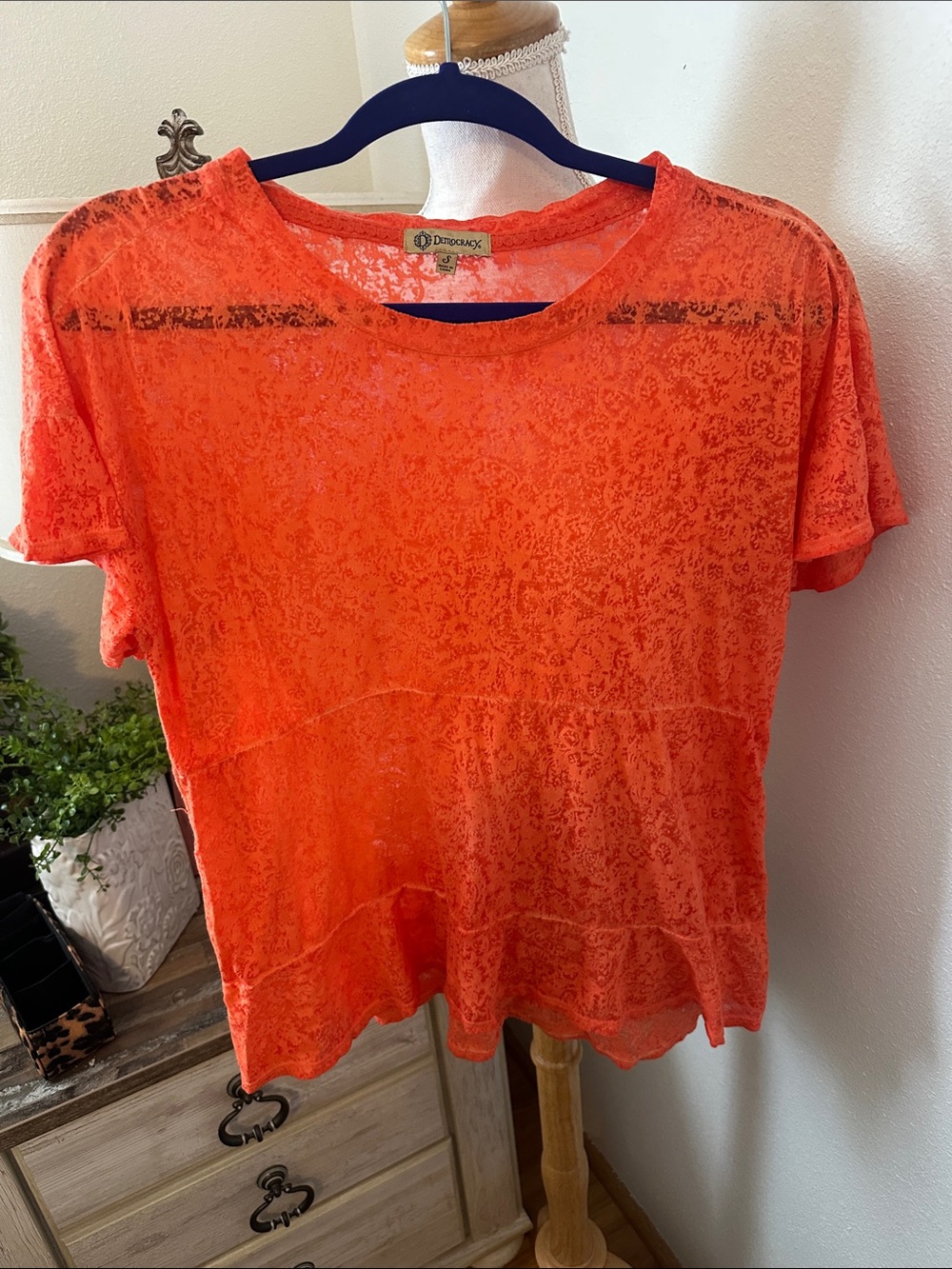 Democracy Sheer Short Sleeve Tee in Bright Orange